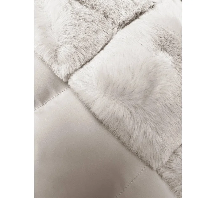 Dámská zimní bunda v ecru barvě s ozdobnou kožešinou model 21246202 - J.STYLE