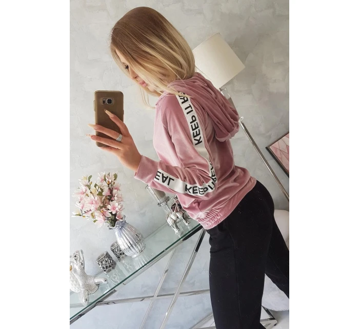 Velurová mikina s kapucí pudrově růžová Velurová mikina s kapucí pudrově růžová