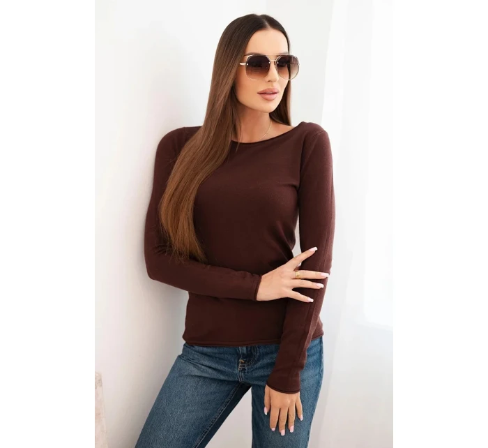 Dámský viskózový svetr s kulatým výstřihem a model 21412202 střihem hnědý - K-Fashion Dámský viskózový svetr s kulatým výstřihem a model 21412202 střihem hnědý - K-Fashion