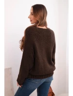Svetr dámský z měkké pleteniny s výstřihem do V hnědý Svetr dámský z měkké pleteniny s výstřihem do V hnědý