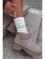 Dámské sněhule z přírodního semiše vyhřívané kožešinou Khaki Milora Dámské sněhule z přírodního semiše vyhřívané kožešinou Khaki Milora