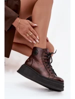 Kožené kotníčkové boty na masivní platformě hnědý model 21725107 - Maciejka Kožené kotníčkové boty na masivní platformě hnědý model 21725107 - Maciejka