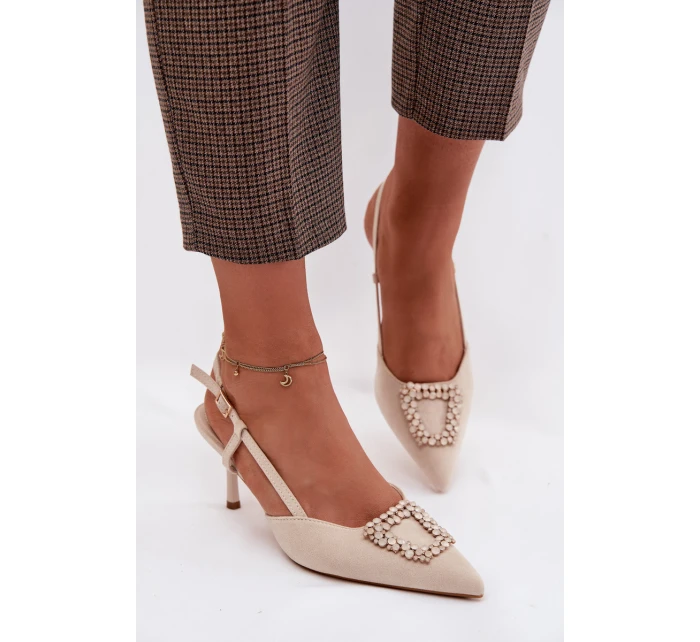Dámské sandály na podpatku s ozdobou světle béžové Ismeria