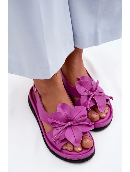 Kožené dámské sandály s ozdobným květinovým model 22125994 Fuchsiová - VINCEZA