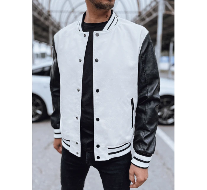 Pánská kožená baseballová bunda v barvě ecru FashionStreet TX4708