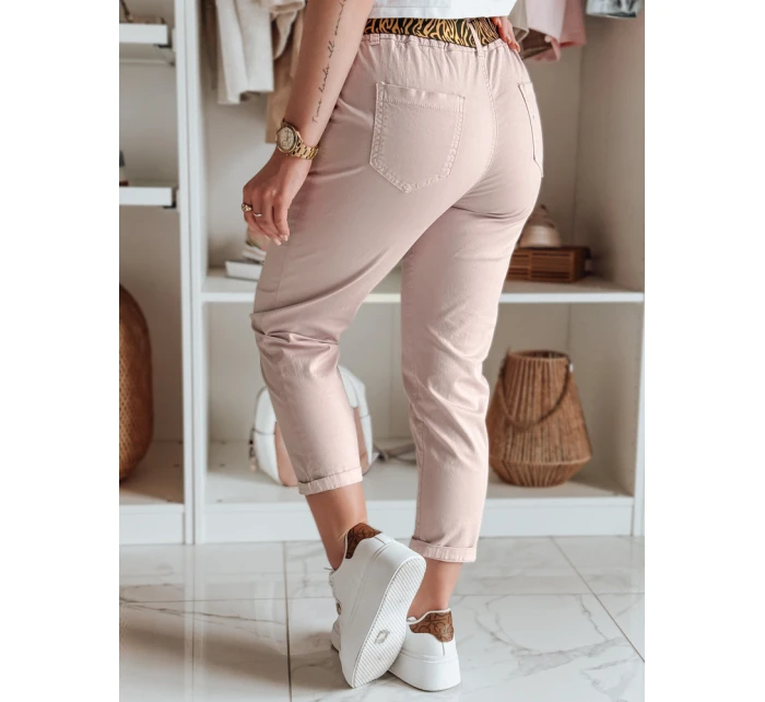 Dámské kalhoty s páskem MADELINA růžové FashionStreet UY2627