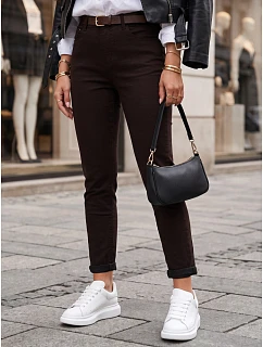 Jeansy damskie z paskiem mom fit brązowe FashionStreet UY3127