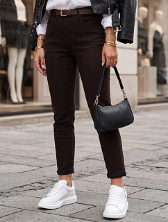 Dámské džíny s páskem, střih mom fit, hnědé, FashionStreet UY3127