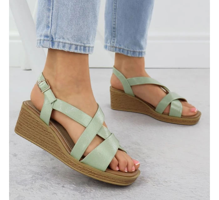 Zelené lakované dámské sandály na platformě Sergio Leone SK298