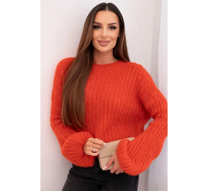 Svetr dámský z mohairu s model 21794217 rukávy malinová - K-Fashion Svetr dámský z mohairu s model 21794217 rukávy malinová - K-Fashion