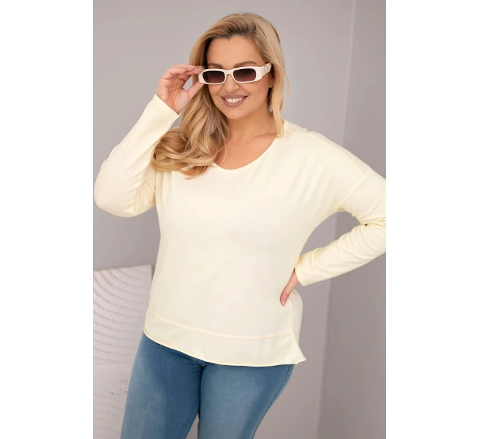 Dámská blůza Plus Size s V výstřihem a delším zadním dílem žlutá