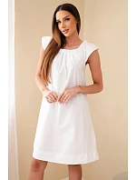 Dámské bavlněné šaty s nařaseným výstřihem a volánkem bílá