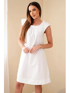 Dámské bavlněné šaty s nařaseným výstřihem a volánkem bílá