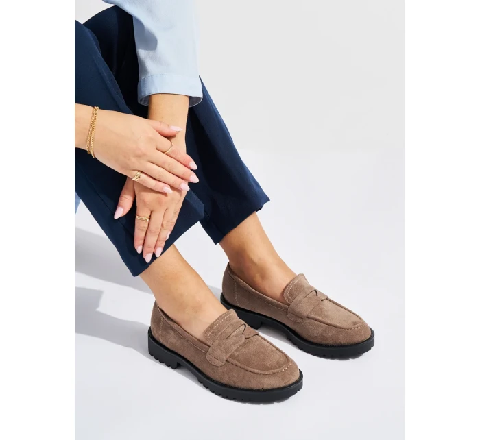 Exkluzívní  mokasíny dámské hnědé platforma