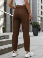 Spodnie damskie z  mom fit z paskiem brązowe model 22038530 - FashionStreet