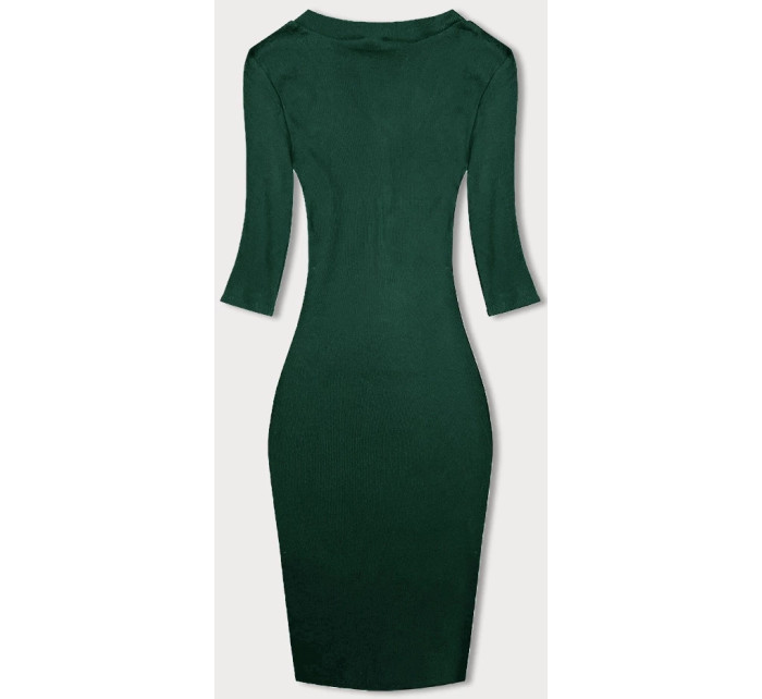 Vypasované žebrované dámské šaty v lahvově zelené barvě (5579-38)