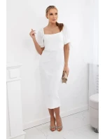 Šaty vzadu nařasené se zavazovacími rukávy ecru