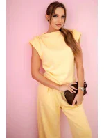Komplet asymetrická halenka + kalhoty žlutý