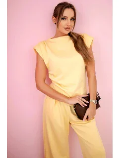 Komplet asymetrická halenka + kalhoty žlutý