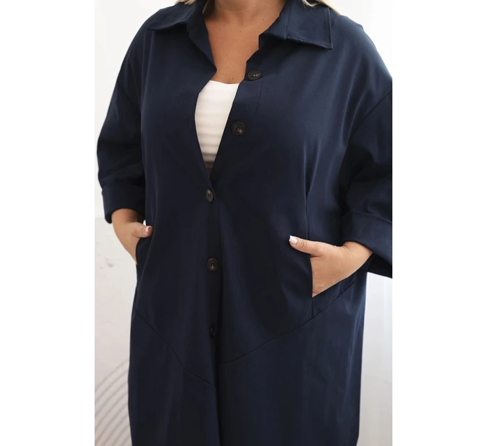 Dámský plášť Plus Size Punto s bavlnou a knoflíky granátová