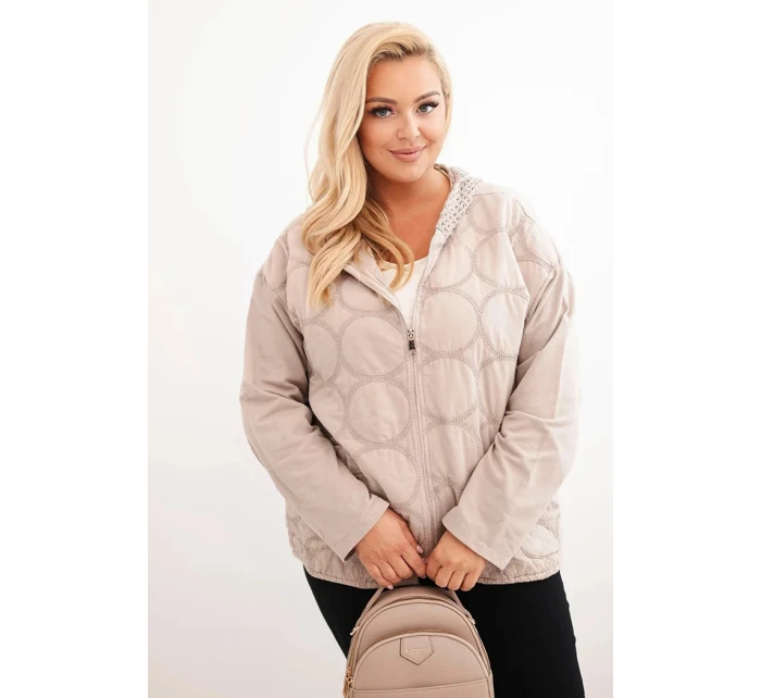 Dámská mikina Plus Size bavlněná na zip béžová