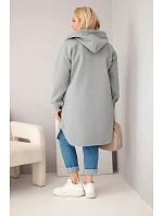 Dámský plášť Plus Size s kapucí zapínaný na knoflíky šedý Dámský plášť Plus Size s kapucí zapínaný na knoflíky šedý