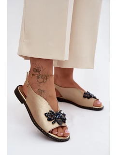 Třpytivé dámské sandály s ozdobou Ploché zlaté Russona