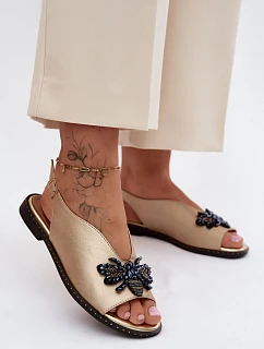 Třpytivé dámské sandály s ozdobou Ploché zlaté Russona