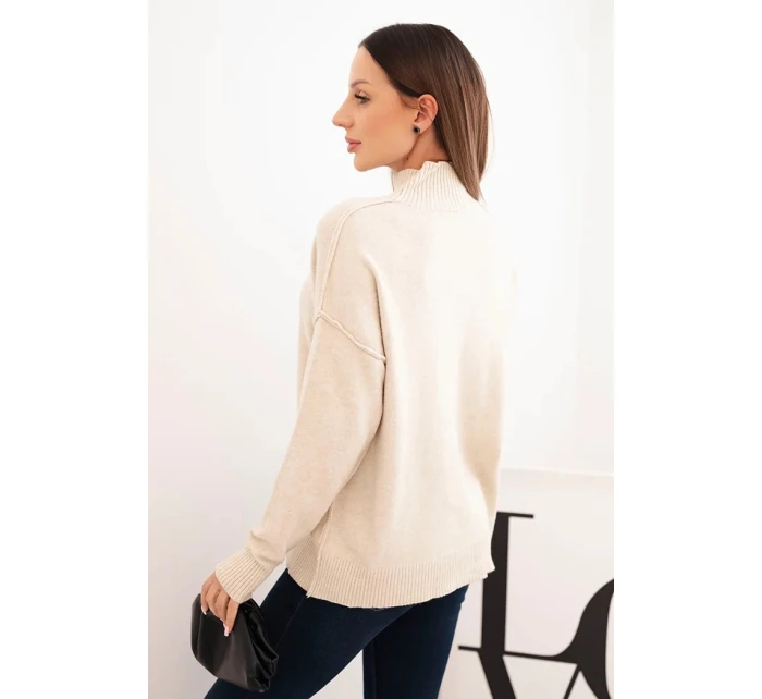 Dámský svetr volný styl 35209 Béžový - K-Fashion