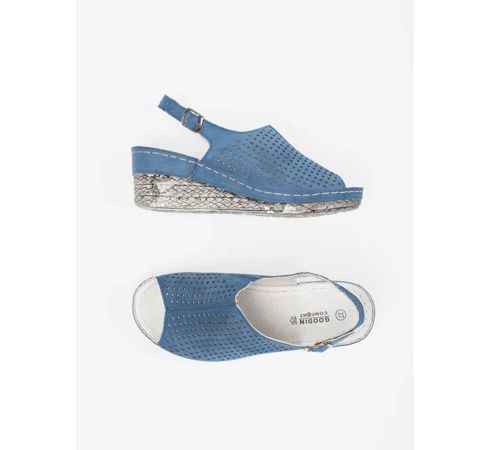 Praktické dámské  sandály modré na klínku