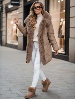 Dámská zimní bunda dlouhá prošívaná s kapucí béžová Dstreet model 21991807 - FashionStreet