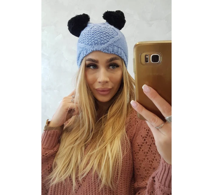 Fleecová čepice 2 bambulky K291 modrá Fleecová čepice 2 bambulky K291 modrá