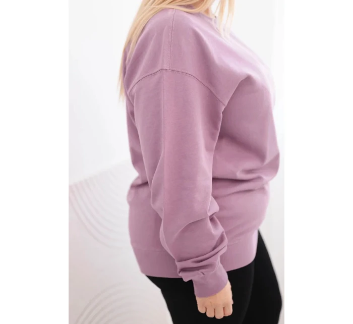 Dámská mikina Plus Size bavlněná basic s kulatým výstřihem tmavě růžová