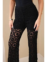 Dámské bavlněné krajkové kalhoty se širokými nohavicemi a elastickým pasem černé