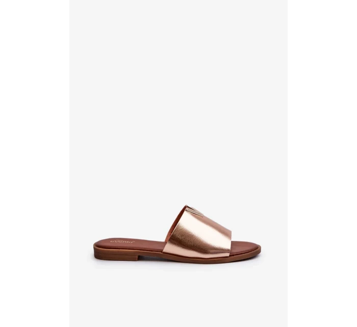 Dámské pantofle z eko kůže na plochém podpatku, zlatá Maliha