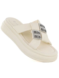 Dámské žabky na platformě se zirkony béžové model 22116446 - Potocki