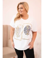 Dámská bavlněná halenka Plus Size s kamínky bílá + tmavě modrá