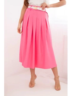 Dámská viskózová sukně s páskem a záhyby růžová