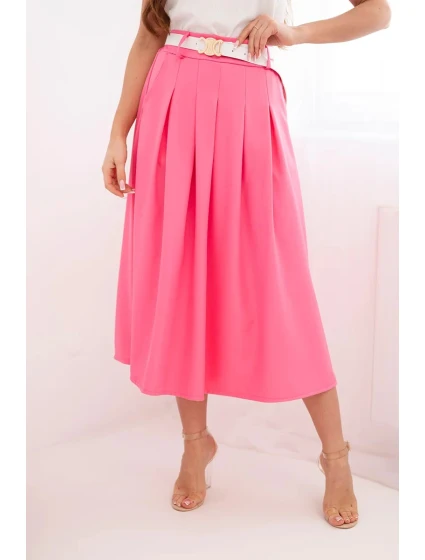 Dámská viskózová sukně s páskem a záhyby růžová