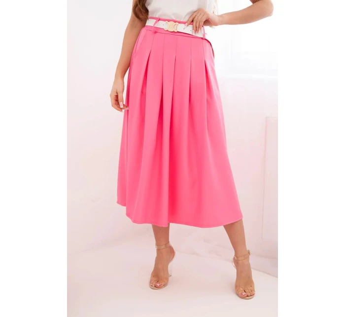 Dámská viskózová sukně s páskem a záhyby růžová