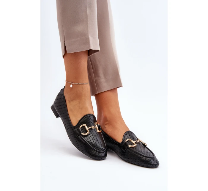 Dámské mokasíny na ploché podrážce s ozdobou černé model 21650939 - Boto Dámské mokasíny na ploché podrážce s ozdobou černé model 21650939 - Boto