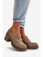 Zazoo 20168 Elegantní dámské polobotky na podpatku z pravé kůže tmavě béžové