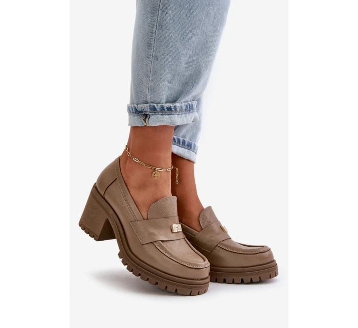 Zazoo 20168 Elegantní dámské polobotky na podpatku z pravé kůže tmavě béžové