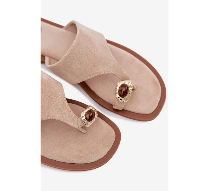 Dámské ploché žabky s ozdobným detailem Béžové model 22111272 - Boto