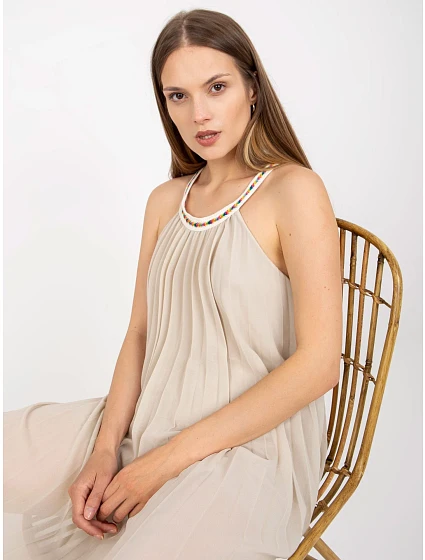 Šaty DHJ SK model 17604059 světle béžová - FPrice Šaty DHJ SK model 17604059 světle béžová - FPrice