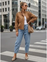 Dámská semišová velbloudí bunda typu bomber FashionStreet TY5572 Dámská semišová velbloudí bunda typu bomber FashionStreet TY5572