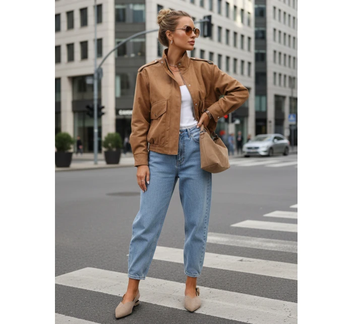 Dámská semišová velbloudí bunda typu bomber FashionStreet TY5572 Dámská semišová velbloudí bunda typu bomber FashionStreet TY5572