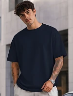 Pánské basic oversize tmavě modré bavlněné tričko FashionStreet RX5684