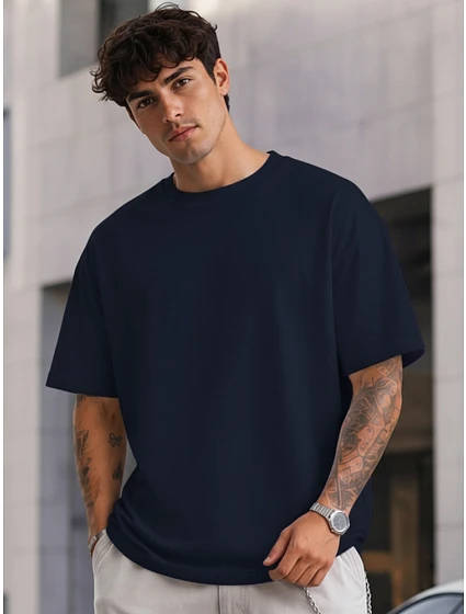 Pánské basic oversize tmavě modré bavlněné tričko FashionStreet RX5684 Pánské basic oversize tmavě modré bavlněné tričko FashionStreet RX5684