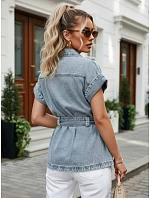 Koszula damska jeansowa z paskiem i krótkim rękawem model 22223058 - FashionStreet Koszula damska jeansowa z paskiem i krótkim rękawem model 22223058 - FashionStreet